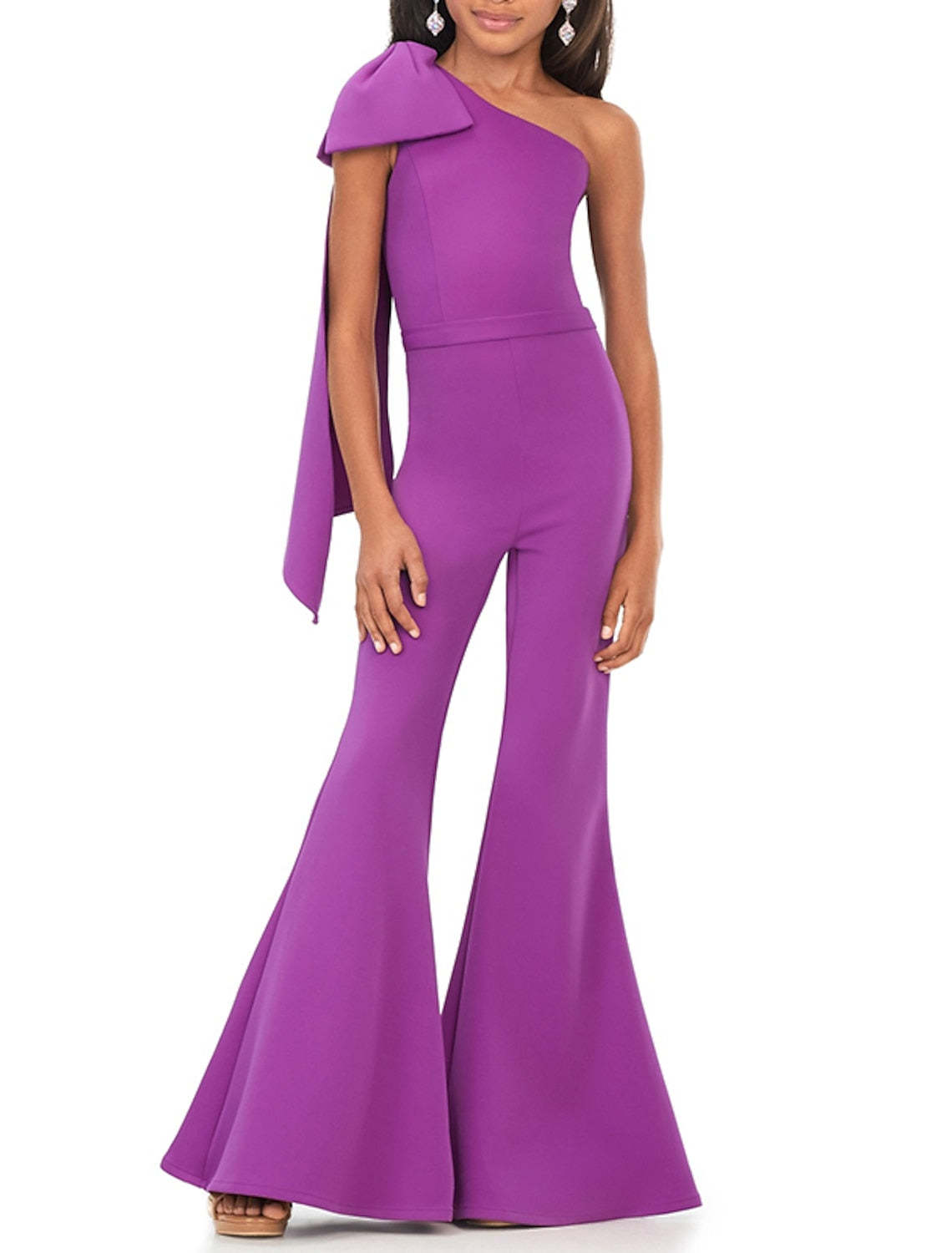Prom Jumpsuits for Girls with One Shoulder and Bowknot