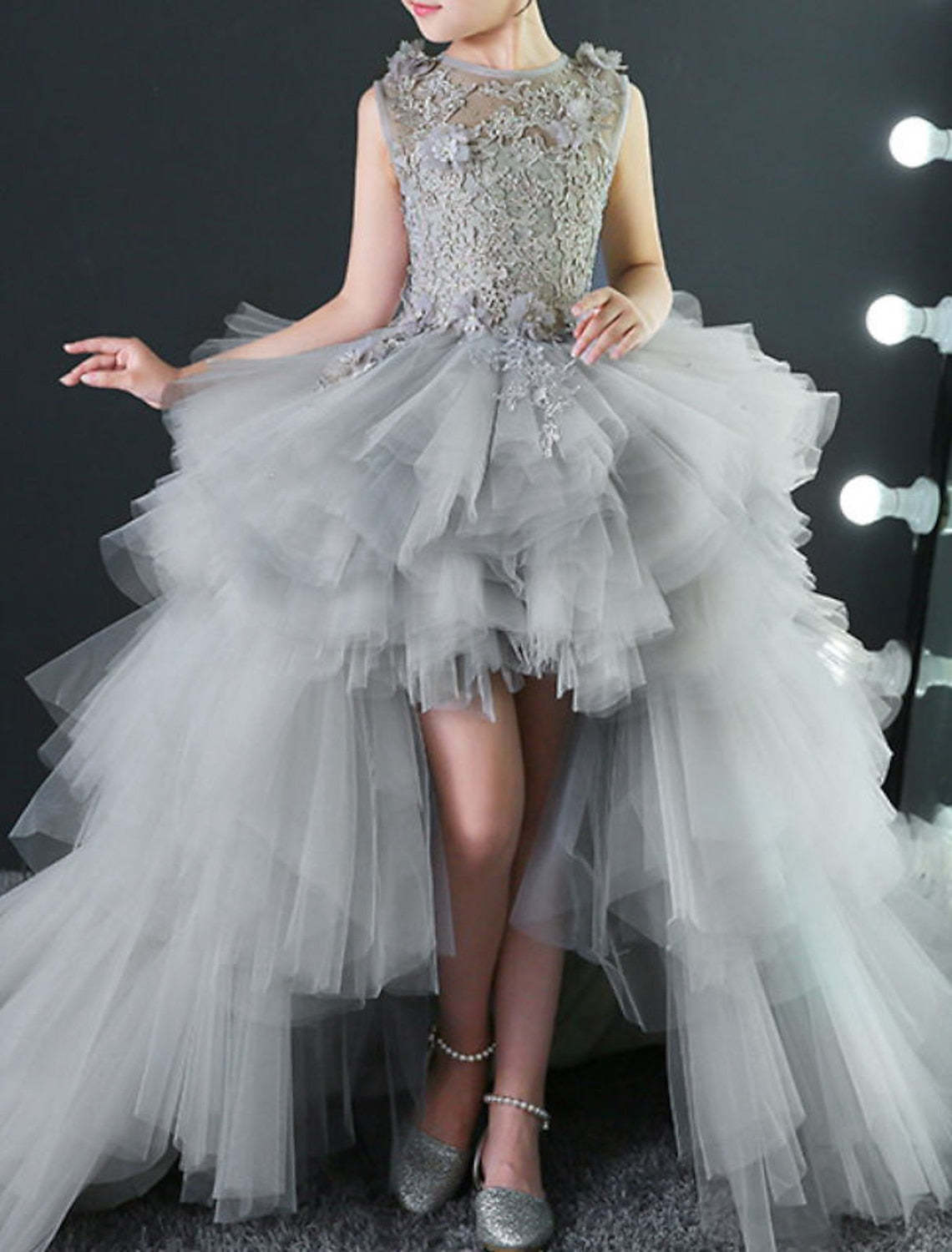 Asymmetrical A-Line/Princess High Low Flower Girl Dress with Applique