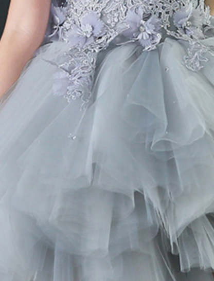 Asymmetrical A-Line/Princess High Low Flower Girl Dress with Applique