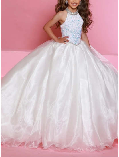 Halter Princess A-Line Flower Girl Dresses in Tulle with Sequins and Beading