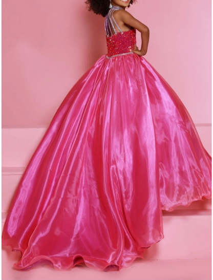 Halter Princess A-Line Flower Girl Dresses in Tulle with Sequins and Beading