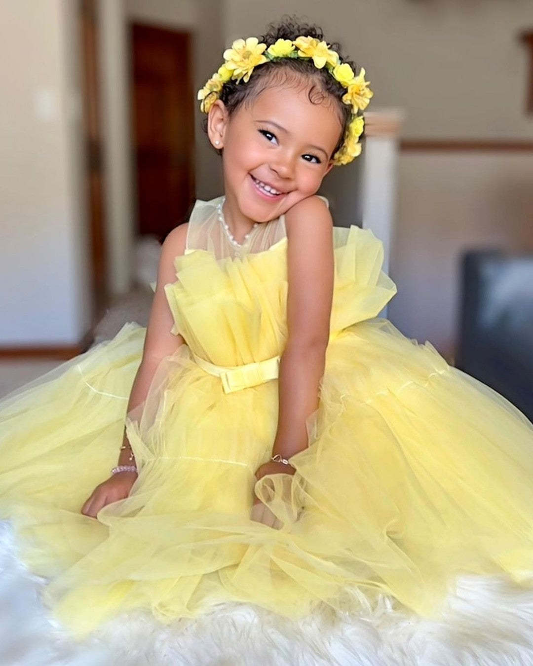 Little Girl's Princess Party Ball Gown with Tulle and Belt