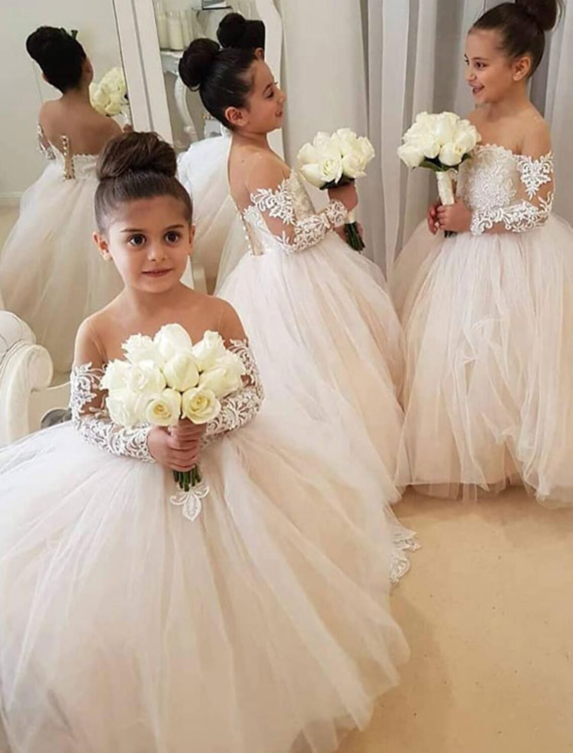Flower Girl Dresses in Tulle with Applique Ball Gown Style