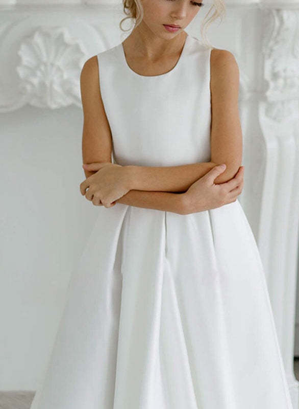 Satin Flower Girl Dresses in A-Line/Princess Style Featuring Applique & Bowknot
