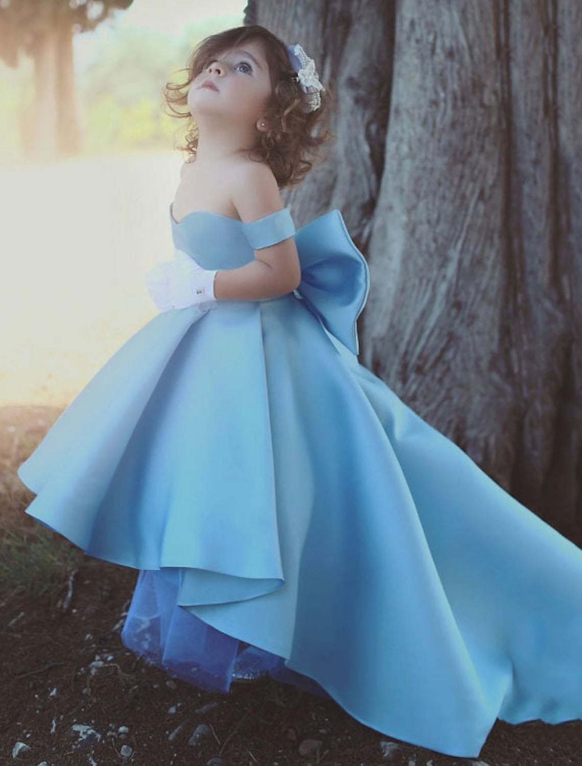 Off-the-Shoulder Satin A-Line Princess Dresses for Little Girls Featuring Bowknots