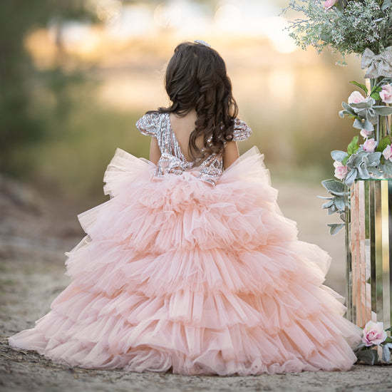Flower Girl Dresses with Sequins Ruffles and a Bowknot in Ball Gown Style