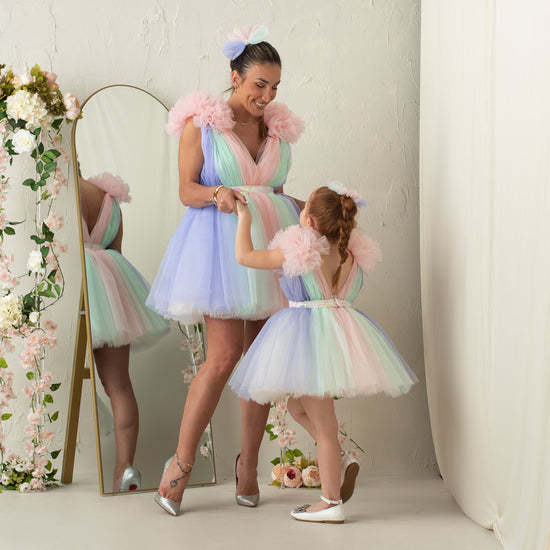 Rainbow Tulle Ruffled Ball Gown for Little Girls