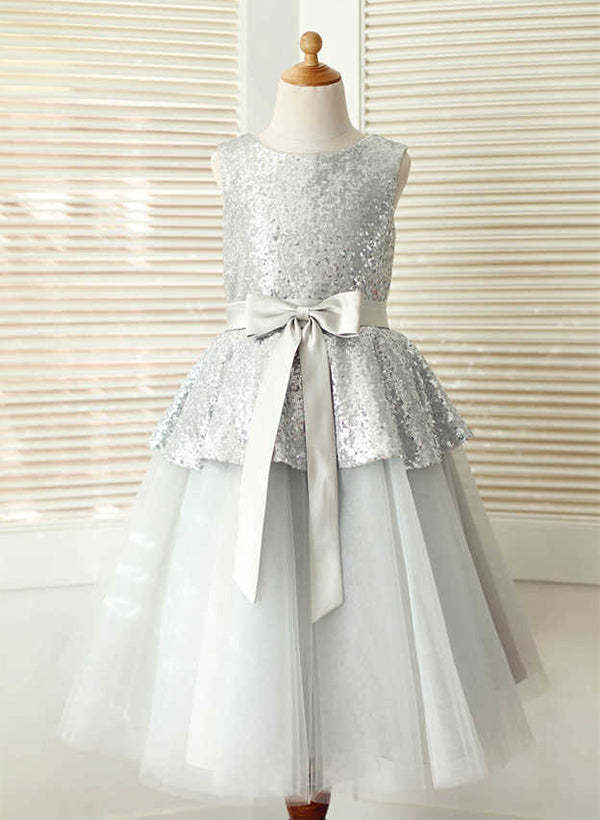 Flower Girl Dresses in A-Line/Princess Style Featuring Tulle and Sash