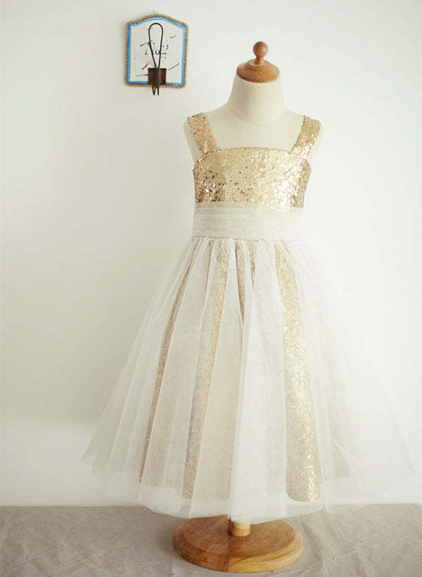 Flower Girl Dresses in A-Line/Princess Style With Tulle and Sequins