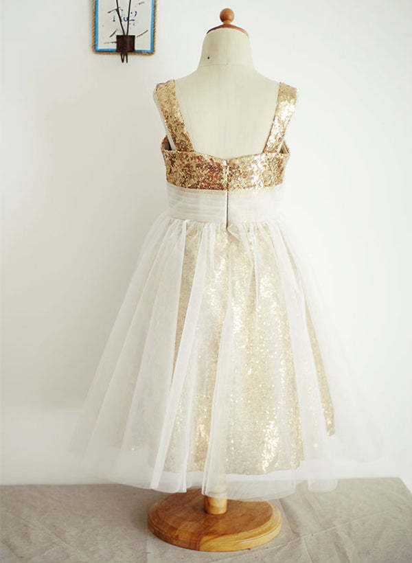 Flower Girl Dresses in A-Line/Princess Style With Tulle and Sequins