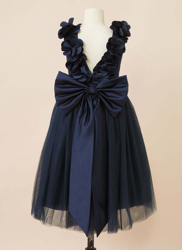 Princess A-Line Flower Girl Dresses Featuring a Scoop Neck and Bow