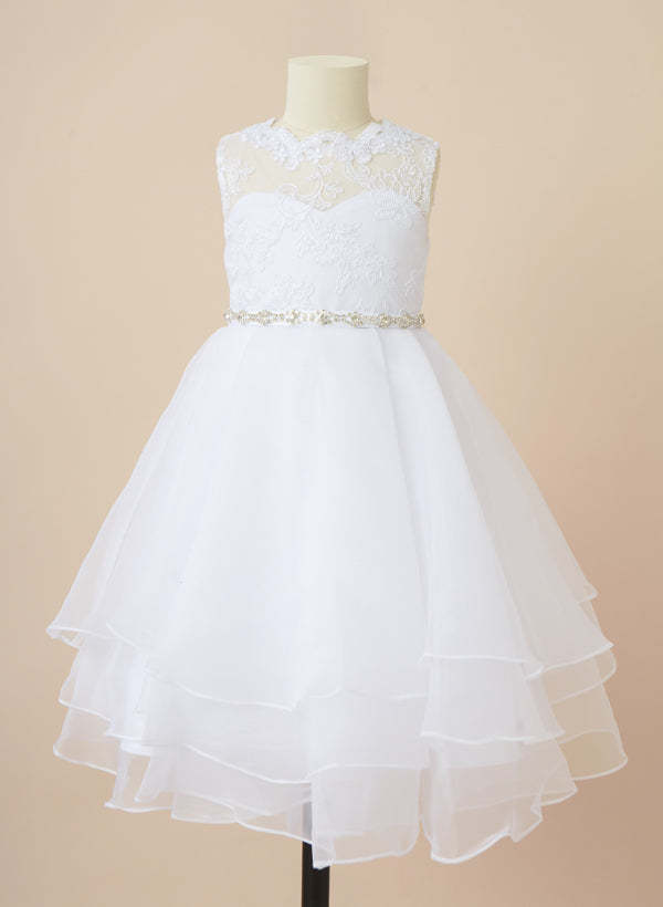 Flower Girl Dresses with Sash in Ball Gown Scoop Style
