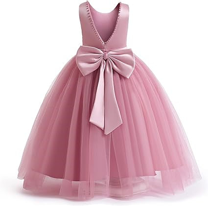 Sleeveless Jewel Neck Flower Girl Ball Gown with Bowknot