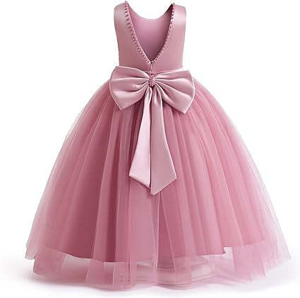 Sleeveless Jewel Neck Flower Girl Ball Gown with Bowknot