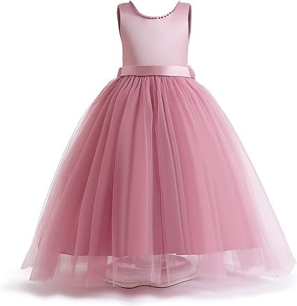 Sleeveless Jewel Neck Flower Girl Ball Gown with Bowknot