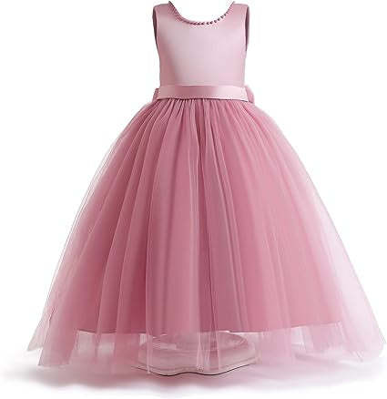 Sleeveless Jewel Neck Flower Girl Ball Gown with Bowknot