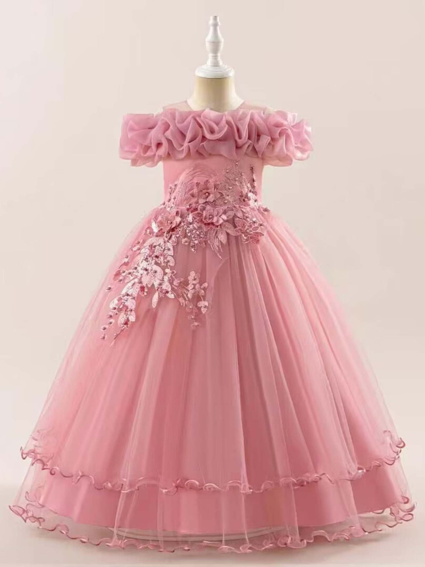 Sleeveless Off-the-Shoulder Flower Girl Ball Gowns Featuring Appliques and Embroidery