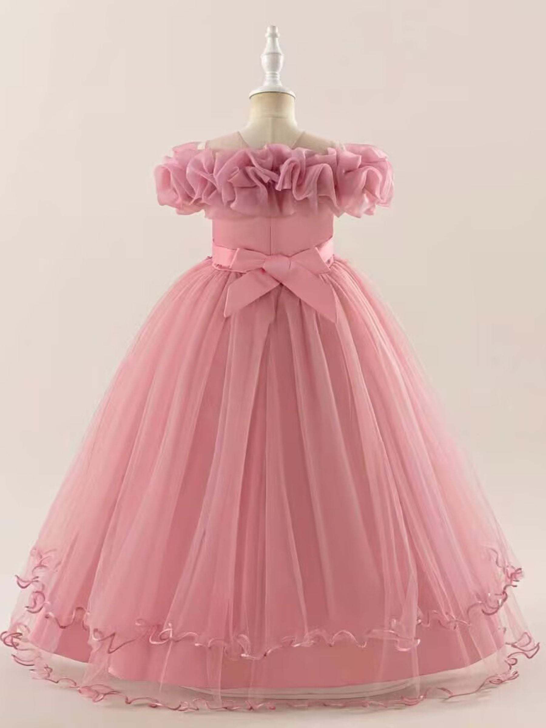 Sleeveless Off-the-Shoulder Flower Girl Ball Gowns Featuring Appliques and Embroidery