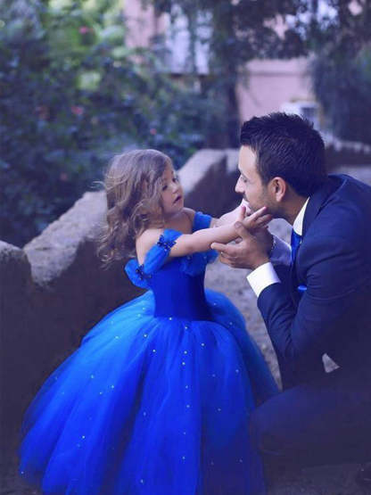 Sleeveless Off-the-Shoulder Flower Girl Ball Gown Dresses with Rhinestone