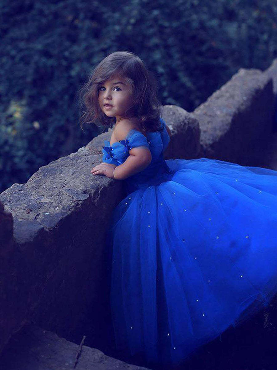 Sleeveless Off-the-Shoulder Flower Girl Ball Gown Dresses with Rhinestone