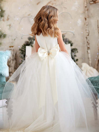 Sleeveless V-Neck Princess A-Line Flower Girl Dresses Featuring a Bowknot