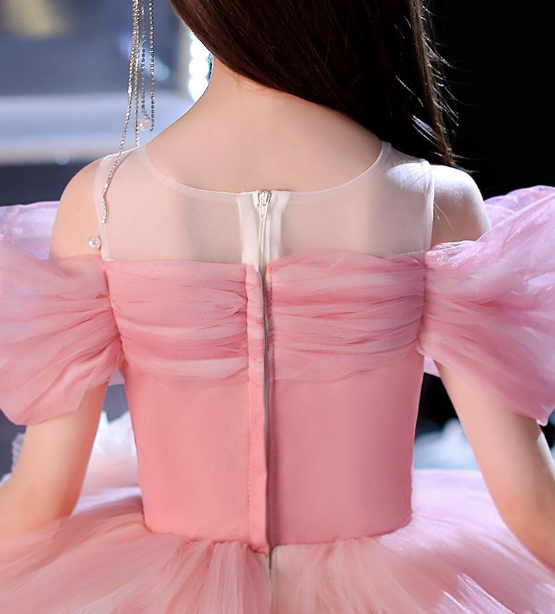 Off-the-shoulder Ball Gown with Floor-Length Layers Pleats and Flower for Flower Girls