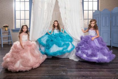 Flower Girl Dresses with Layered Ruffle and Rhinestone Ball Gown