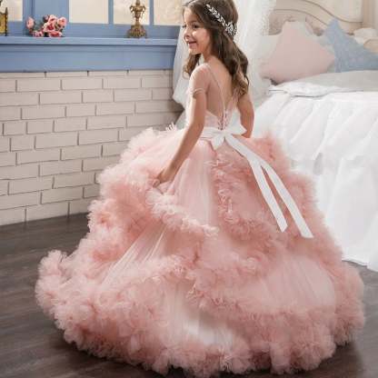 Flower Girl Dresses with Layered Ruffle and Rhinestone Ball Gown