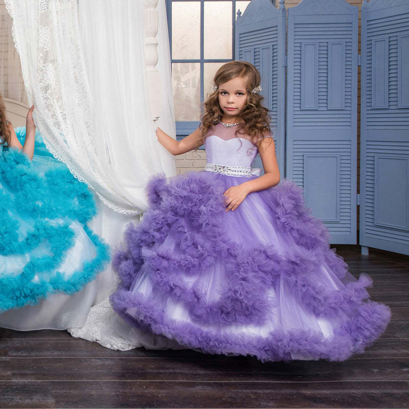 Flower Girl Dresses with Layered Ruffle and Rhinestone Ball Gown
