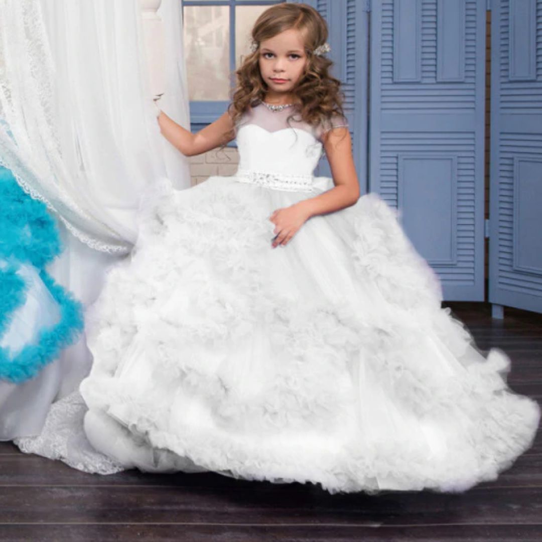 Flower Girl Dresses with Layered Ruffle and Rhinestone Ball Gown