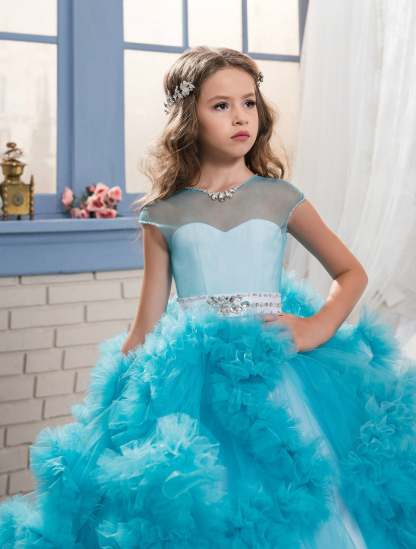 Flower Girl Dresses with Layered Ruffle and Rhinestone Ball Gown