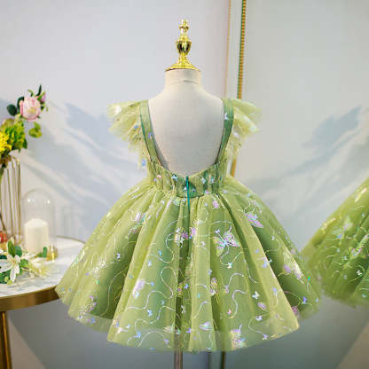 Square Neck Sleeveless Ball-Gown Flower Girl Dresses Featuring Butterfly Appliques