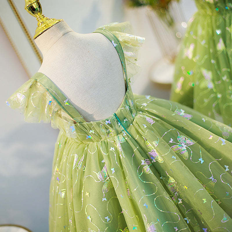 Square Neck Sleeveless Ball-Gown Flower Girl Dresses Featuring Butterfly Appliques