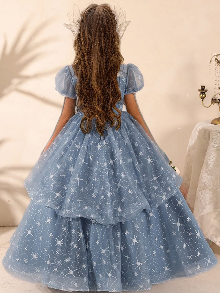 Round Neck Ball Gown with Beading and Rhinestones for Girls' Party