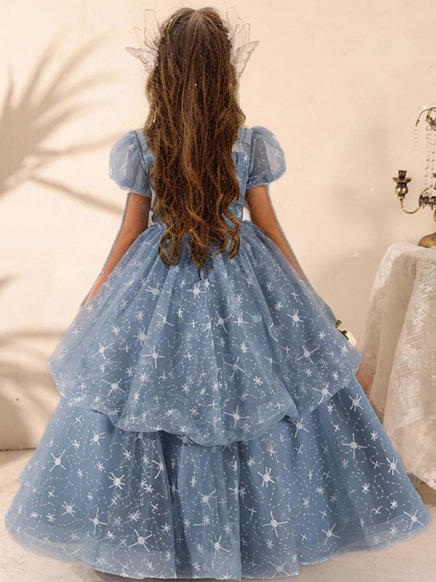 Round Neck Ball Gown with Beading and Rhinestones for Girls' Party