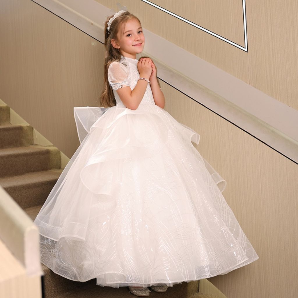 Princess A-Line Halter Girl Party Dress with Sleeveless Beading and Rhinestone Appliques