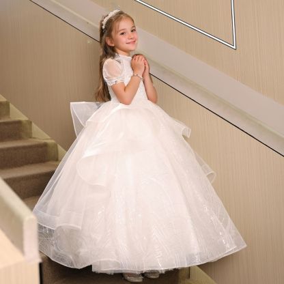 Princess A-Line Halter Girl Party Dress with Sleeveless Beading and Rhinestone Appliques