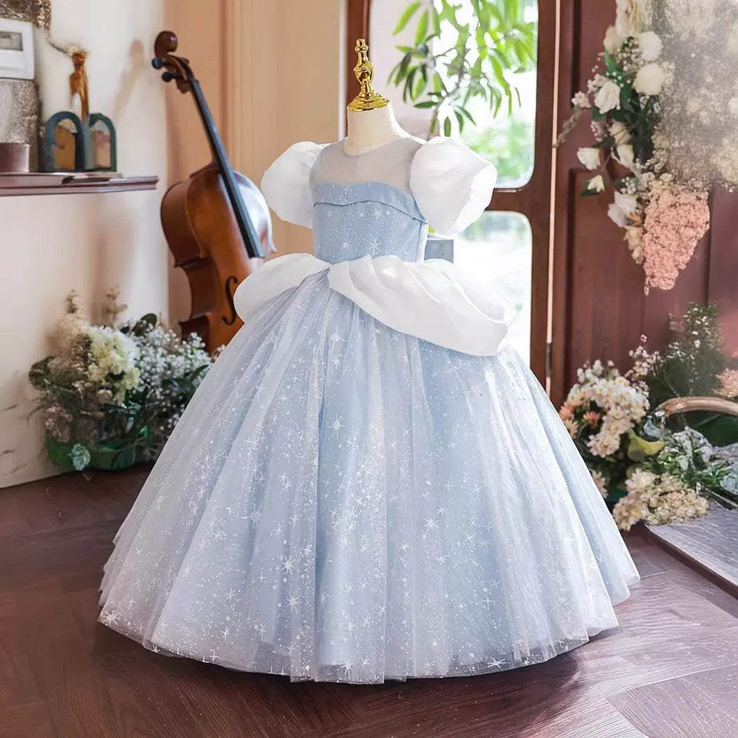 Short Sleeve Round Neck Ball Gown with Rhinestone for Flower Girl Parties