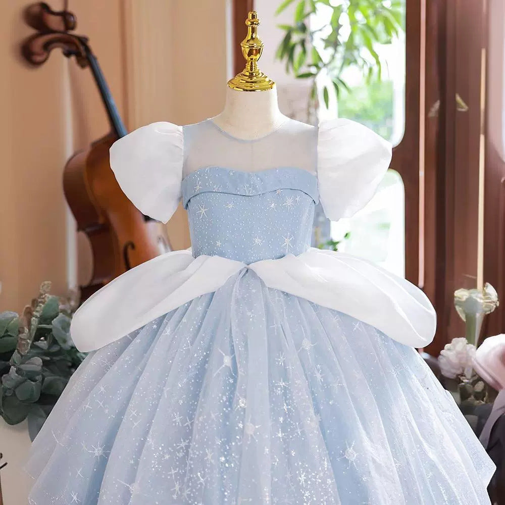 Short Sleeve Round Neck Ball Gown with Rhinestone for Flower Girl Parties
