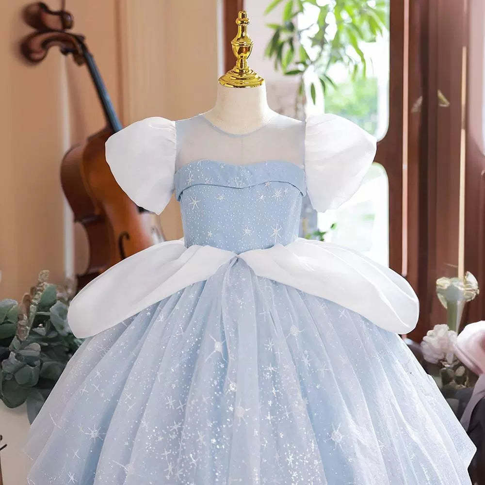 Short Sleeve Round Neck Ball Gown with Rhinestone for Flower Girl Parties