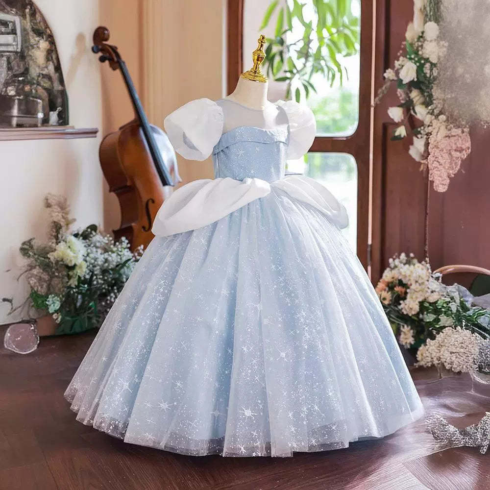 Short Sleeve Round Neck Ball Gown with Rhinestone for Flower Girl Parties