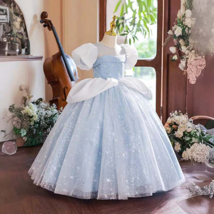 Short Sleeve Round Neck Ball Gown with Rhinestone for Flower Girl Parties