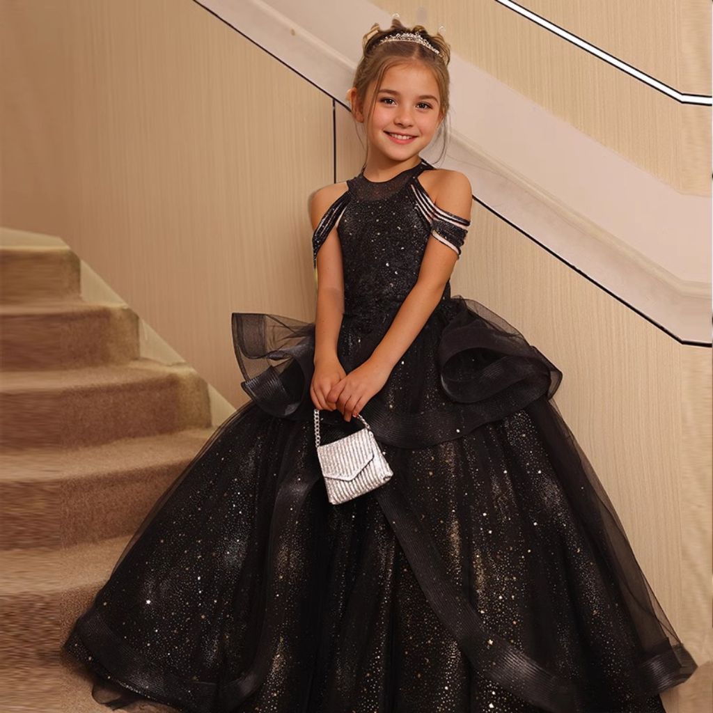 Off-the-Shoulder Beaded Ball Gown with Rhinestones for Girls Party Dresses