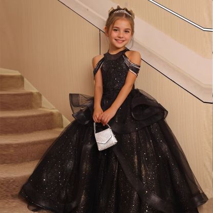 Off-the-Shoulder Beaded Ball Gown with Rhinestones for Girls Party Dresses