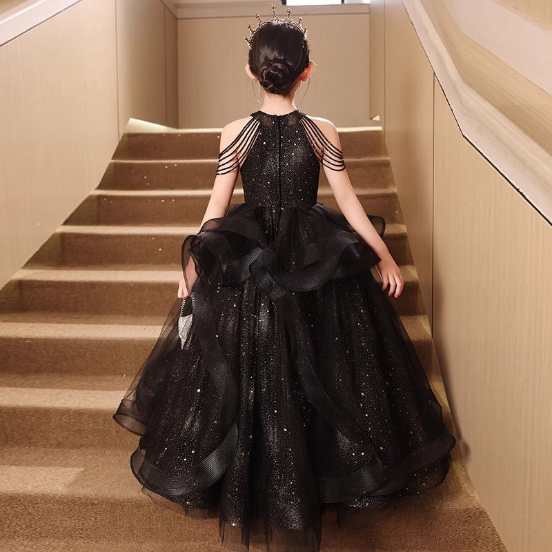 Off-the-Shoulder Beaded Ball Gown with Rhinestones for Girls Party Dresses