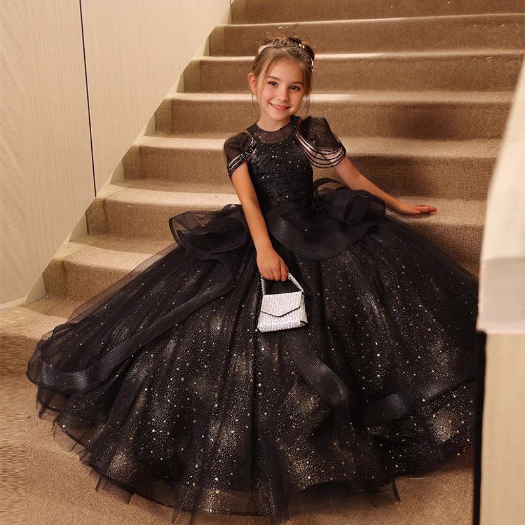 Off-the-Shoulder Beaded Ball Gown with Rhinestones for Girls Party Dresses