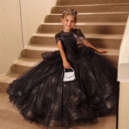 Off-the-Shoulder Beaded Ball Gown with Rhinestones for Girls Party Dresses
