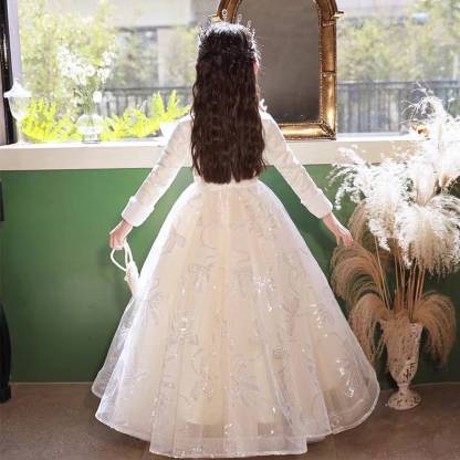 Winter Party Dress for Girls with Rhinestone Appliques and High Neck Long Sleeves