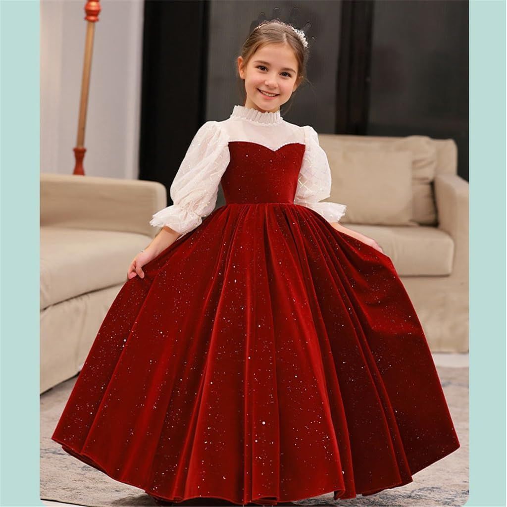 High Neck A-Line/Princess Flower Girl Dresses with 3/4 Sleeves and Floor Length