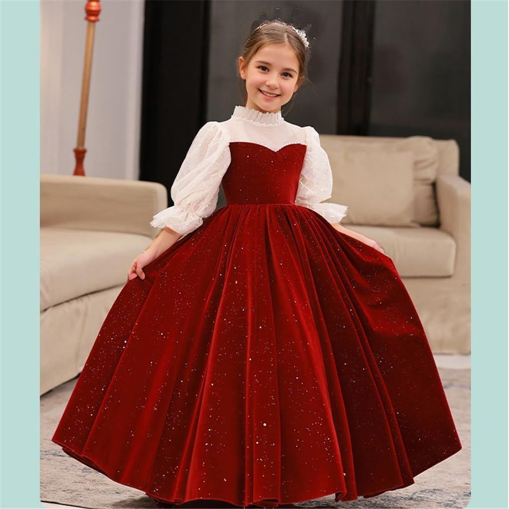 High Neck A-Line/Princess Flower Girl Dresses with 3/4 Sleeves and Floor Length